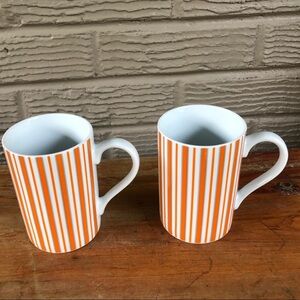 Set of 2 Konitz Basics Orange & White Striped Porcelain Cups 10oz